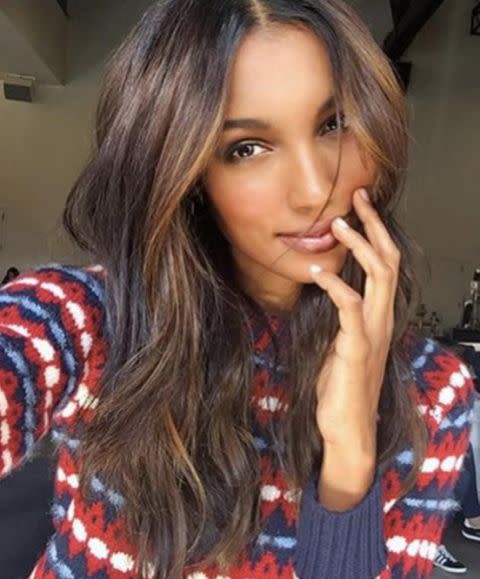 Jasmine Tookes’s hair is contoured to make her eyes pop