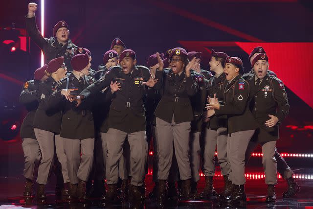 <p>Trae Patton/NBC via Getty </p> 82nd Airborne Division All-American Chorus at the "America's Got Talent" season 18 qualifiers results.