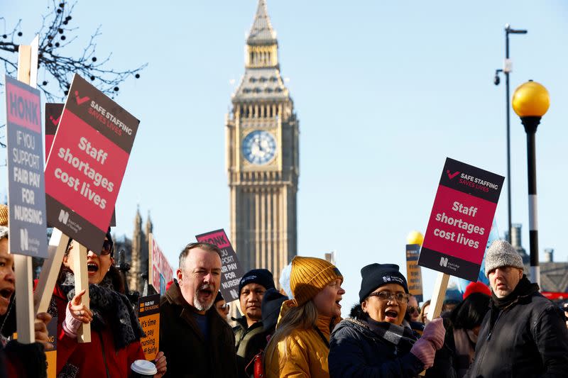 NHS nurses and other medical workers strike over pay, in London