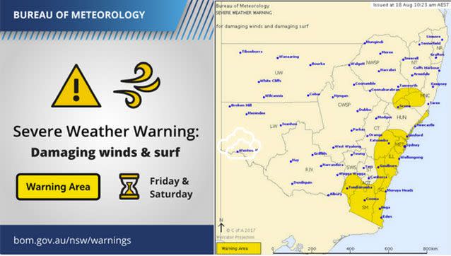 Heavy surf around 6m may lead to localised damage and coastal erosion between Ulladulla and Port Macquarie, the Bureau of Meteorology tweeted. Picture: BOM NSW