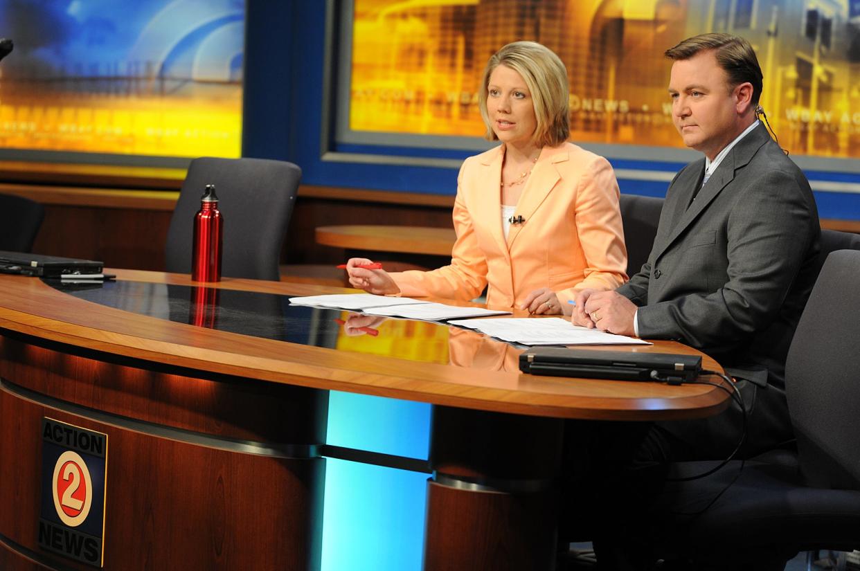 WBAY Channel 2 News At Four anchors Sarah Thomsen and Jeff Alexander broadcast on the set on March 24, 2010.