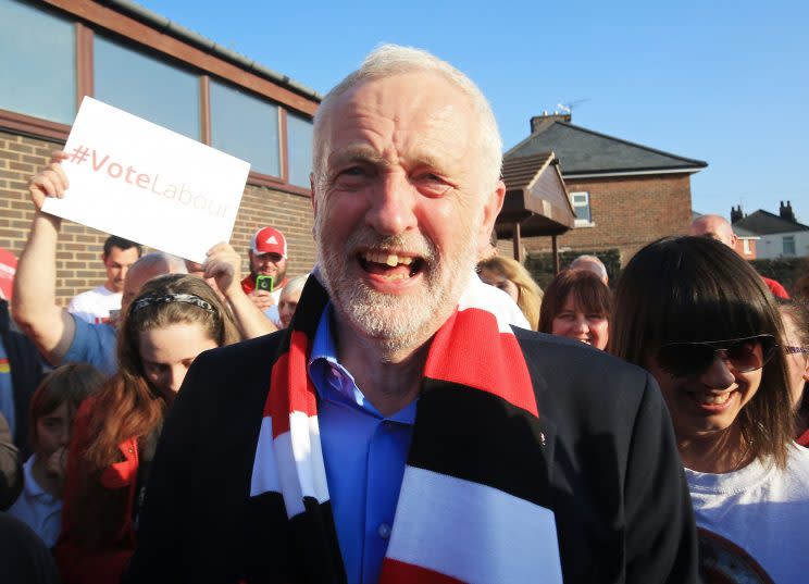 Labour leader Jeremy Corbyn on the general election campaign trail in Rotherham. (PA)