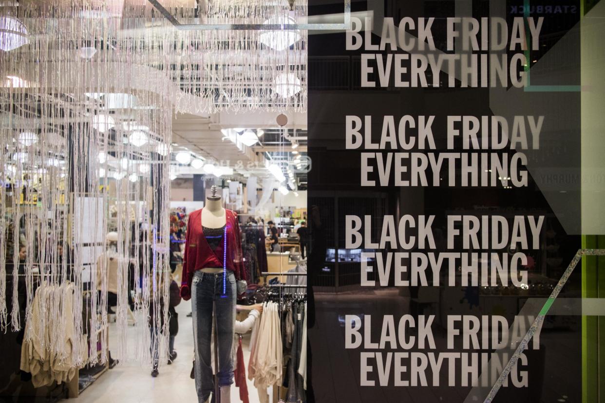 A Black Friday sale sign in a store at a different mall in Bloomington, United States: Photo by Stephen Maturen/Getty Images