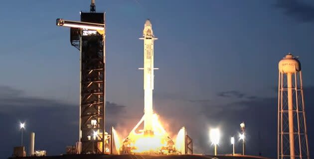 SpaceX’s Falcon 9 rocket rises from its Florida launch pad. (SpaceX via YouTube)