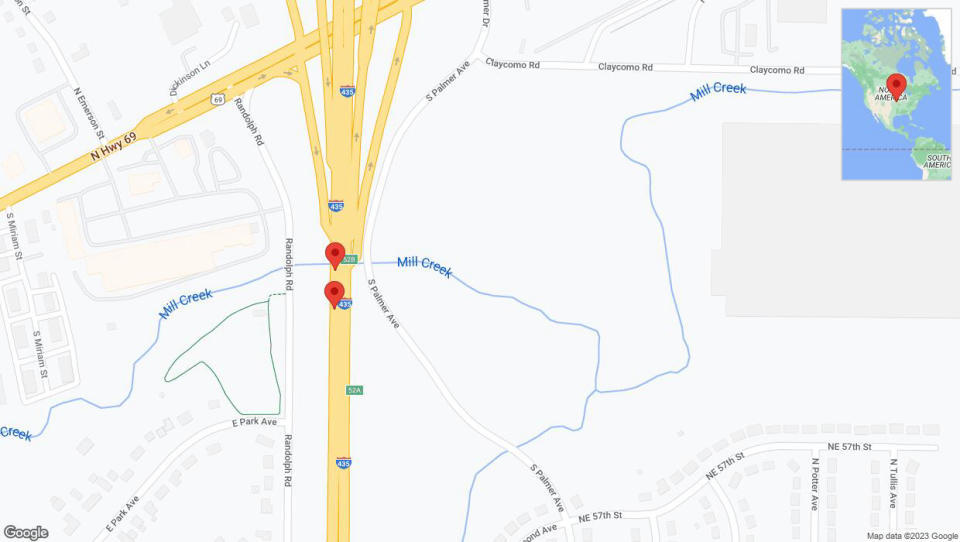 A detailed map that shows the affected road due to 'Broken down vehicle on southbound I-435 in Kansas City' on December 28th at 1:34 p.m.