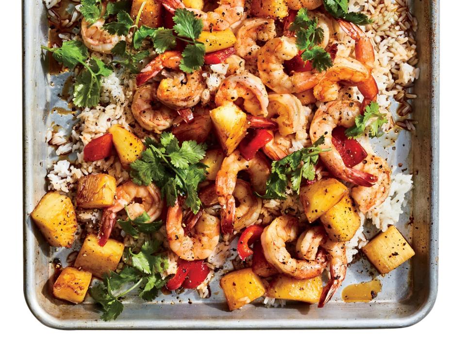 Sheet-Pan Shrimp, Pineapple & Peppers with Rice