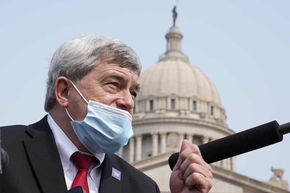 Steven Dillingham, the director of the U.S. Census Bureau, speaks outside the Oklahoma State Capitol, Friday, Sept. 18, 2020, in Oklahoma City, encouraging people to fill out their census form before the end of the month. (AP Photo/Sue Ogrocki)