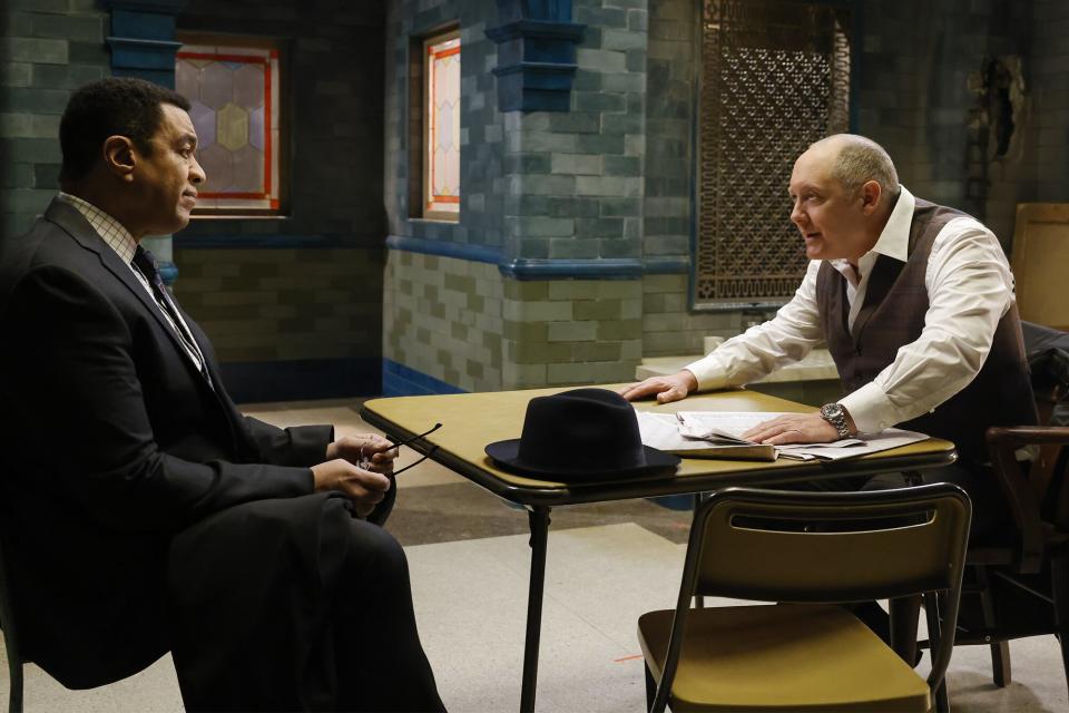 THE BLACKLIST -- "The Hat Trick" Episode 1015 -- Pictured: (l-r) Harry Lennix as Harold Cooper, James Spader as Raymond "Red" Reddington -- (Photo by: Will Hart/NBC)