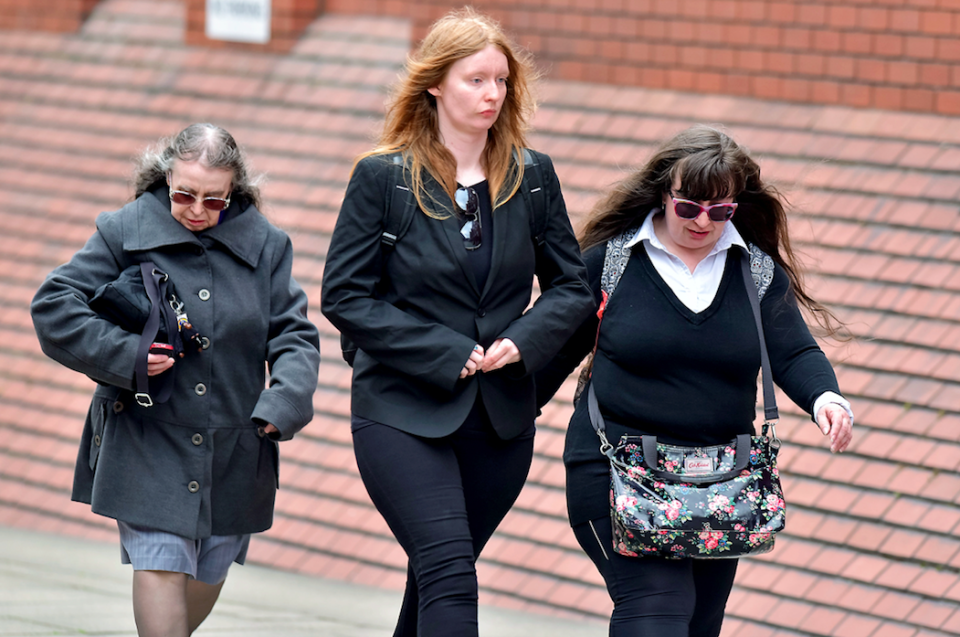 <em>(L-R) Denise Cranston, Abigail Burling and Dawn Cranston arrive at Leeds Crown Court for the second day of their trial (SWNS)</em>