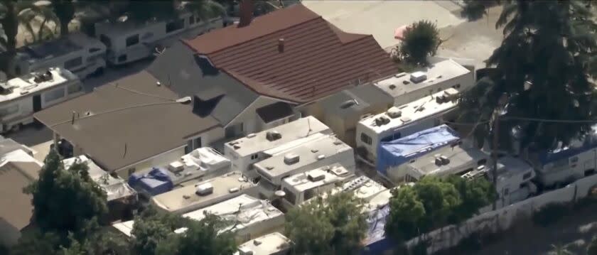 Residents are concerned over an illegal, makeshift RV park behind a Sylmar home, with some saying the unsanitary conditions are posing major safety concerns. The residence is zoned as a single-family home which neighbors said is not meant to accommodate such a large number of people. Located on the 14000 block of Hubbard Street in Sylmar.