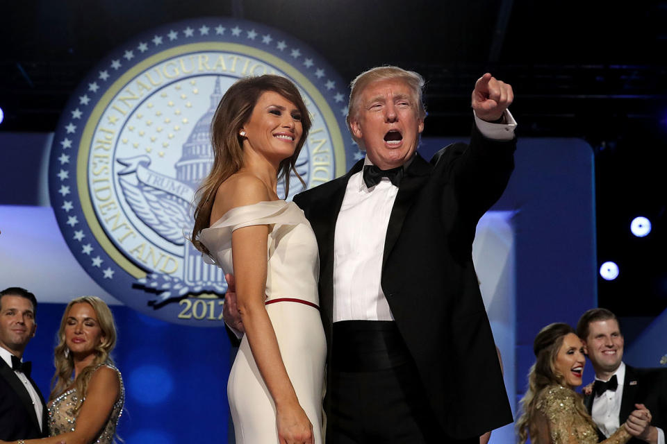 <p>U.S. President Donald Trump dances with first lady Melania Trump during the inaugural Freedom Ball at the Washington Convention Center January 20, 2017 in Washington, DC. The ball is part of the celebrations following Trump’s inauguration. (Chip Somodevilla/Getty Images) </p>