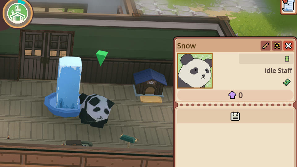 The idle staff panda lazing around in Let's School Homeroom