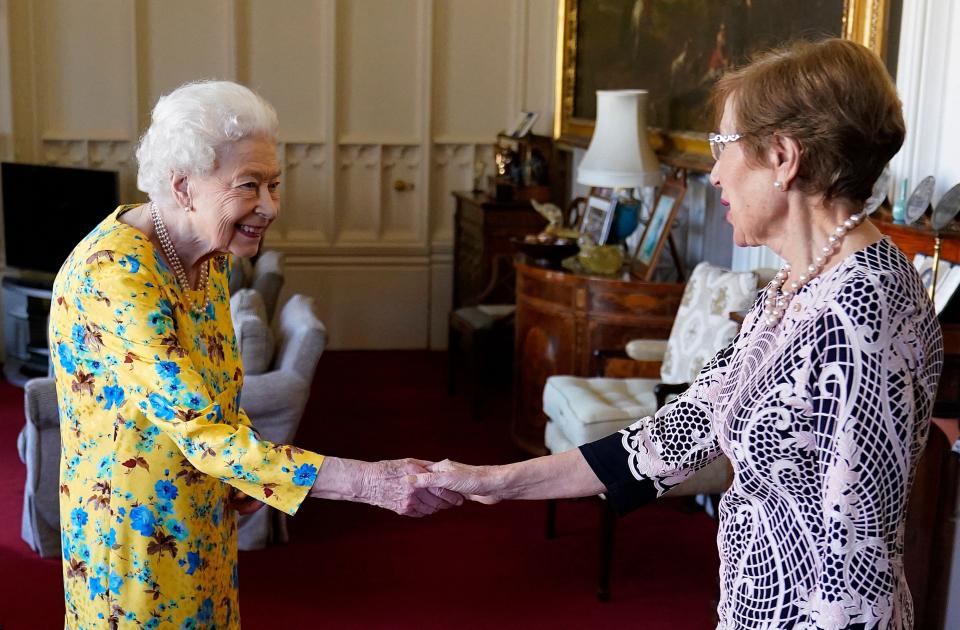 Queen Elizabeth seemed to switch up her hair style in June 2022. (Getty Images)