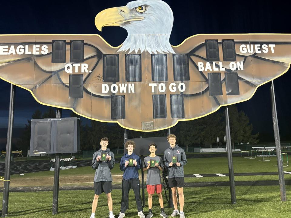 Bedford's 3,200-meter relay of Cameron Varner, Maddi Duke, Nick Balla, and Jack Durivage set a meet record with a time of 8:07.9 at the Clay Invitational Friday.