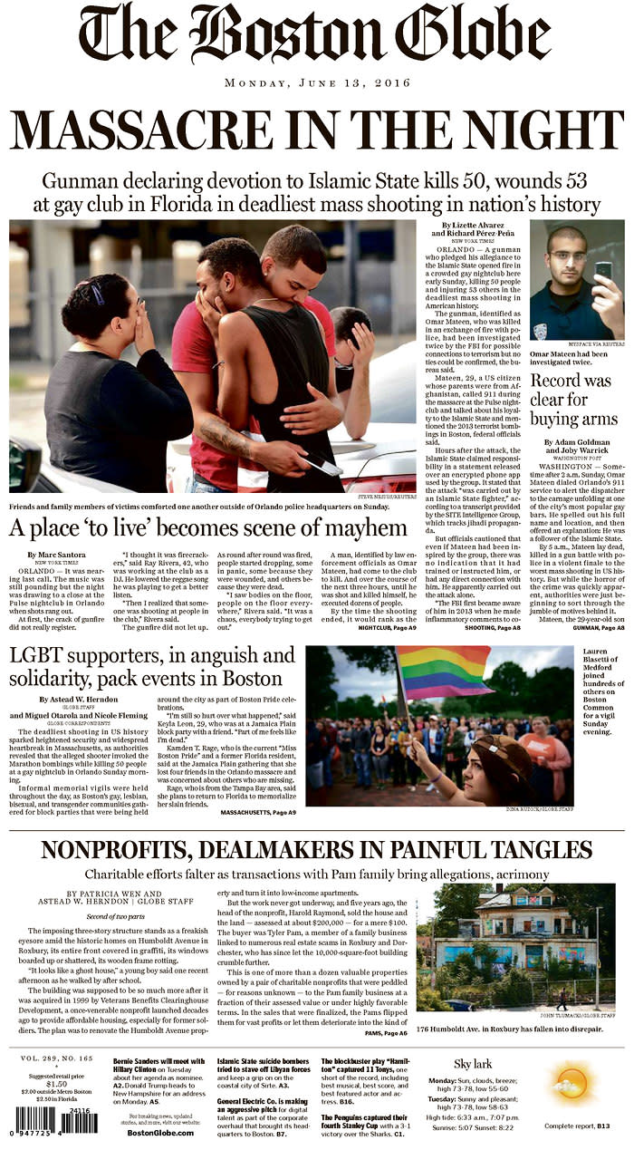 <p>The Boston Globe<br> Published in Boston, Mass. USA. (newseum.org) </p>