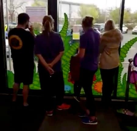 People stand inside the Bermuda Adventure Soft Play World in Nuneaton, Britain October 22, 2017 in this picture obtained from social media. COURTESY Facebook - POPA MARIAN/via REUTERS