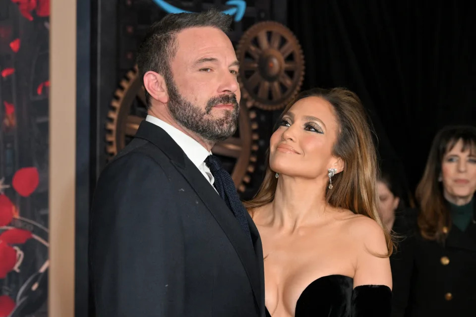 US actress Jennifer Lopez (R) and US actor Ben Affleck attend Amazon's 