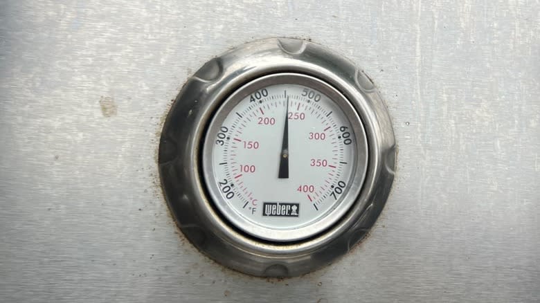 grill temperature gauge at 450 F