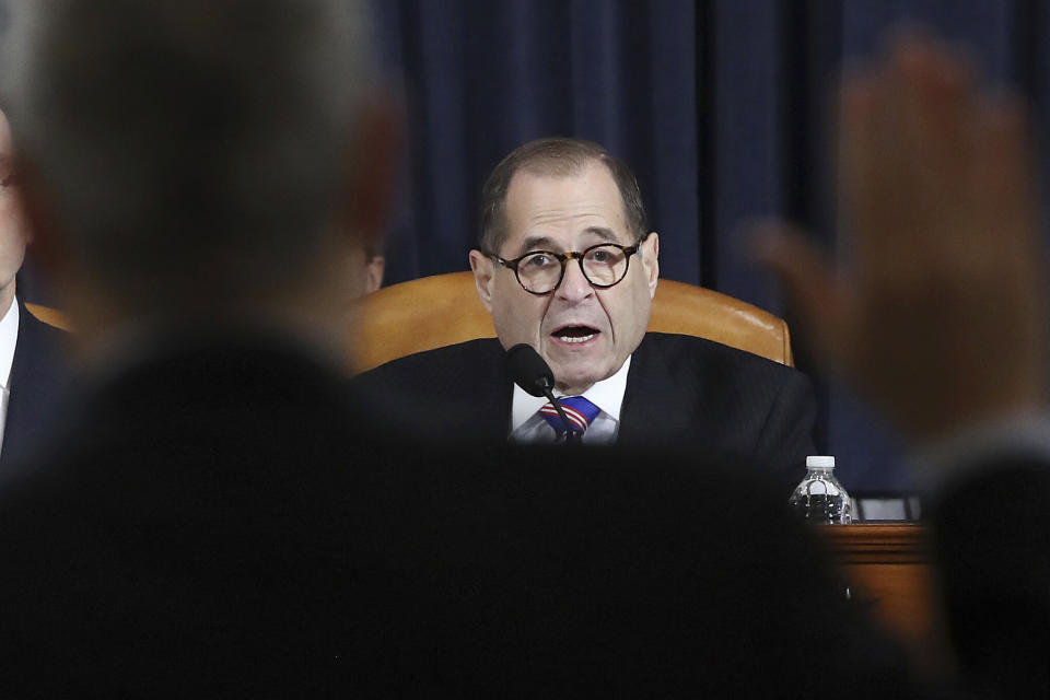 Chairman Jerrold Nadler swears in a witness during the Dec. 4 hearing before the House Judiciary Committee on the constitutional grounds for impeaching President Donald Trump. (Photo: Drew Angerer / Pool / ASSOCIATED PRESS)