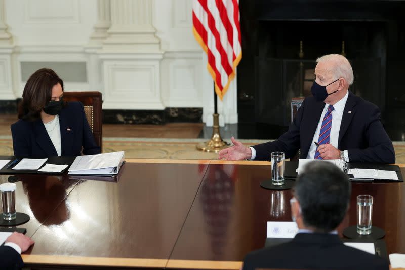 U.S. President Joe Biden meets with immigration advisers at the White House in Washington