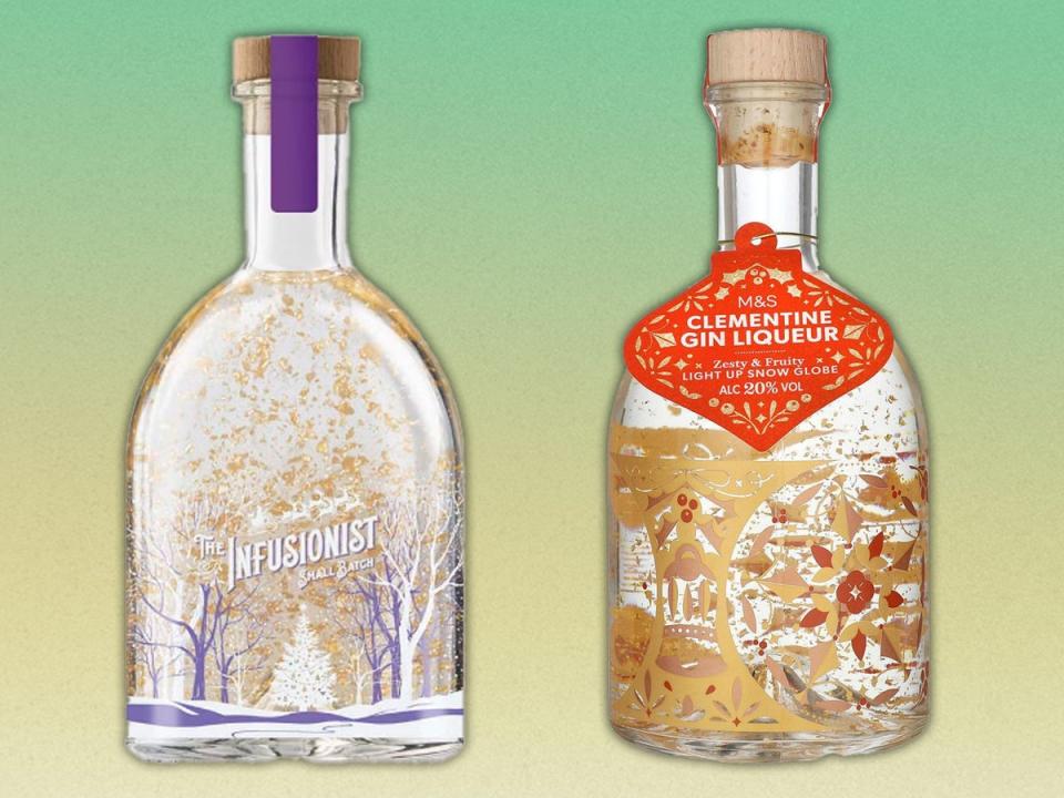 Aldi’s snow globe gin, left, next to the M&amp;S original (The Independent)