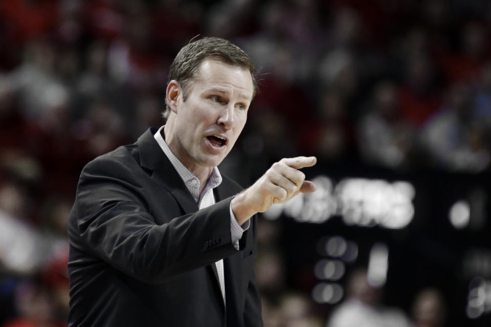 Nebraska coach Fred Hoiberg protests a foul call against Akol Arop during the first half of an NCAA college basketball game against Northwestern in Lincoln, Neb., Sunday, March 1, 2020. (AP Photo/Nati Harnik)