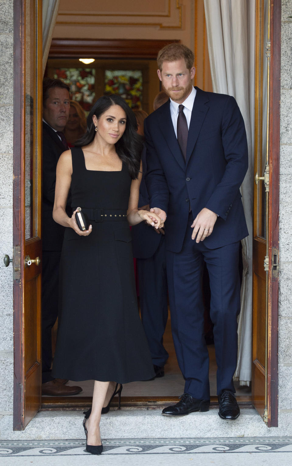 DUBLIN, IRELAND - JULY 10: Prince Harry, Duke of Sussex and Meghan, Duchess of Sussex attend a reception at Glencairn, the residence of Robin Barnett, the British Ambassador to Ireland during day one of their visit to Ireland on July 10, 2018 in Dublin, Ireland. (Photo by Geoff Pugh - WPA Pool/Getty Images)
