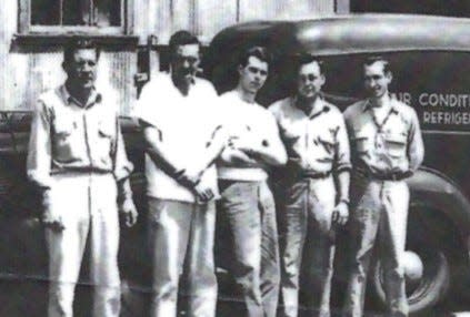 A.C. "Bud" Goodier, center, the founder of A.C. Goodier Air Conditioning & Refrigeration in Holly Hill, is seen here with his employees in 1959, the year he started his business.