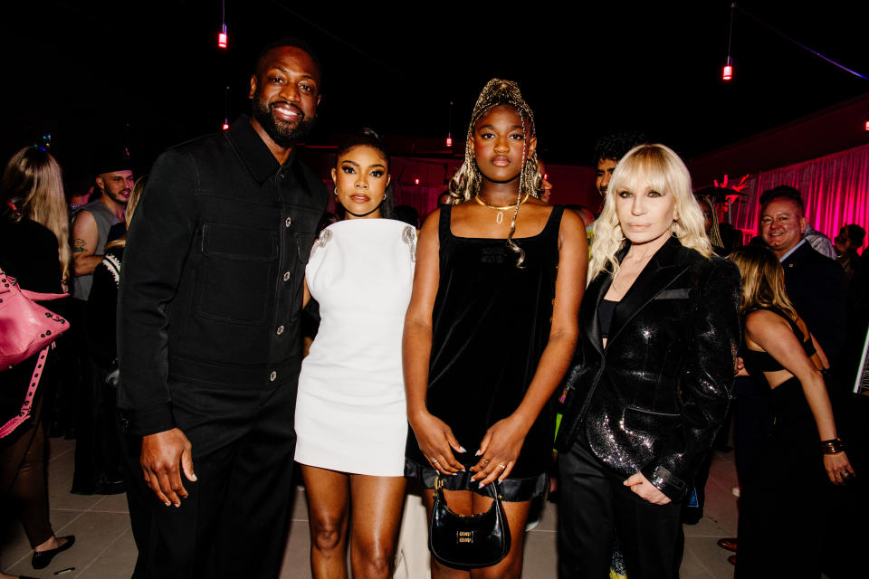 Dwyane Wade, Gabrielle Union, Zaya Wade and Donatella Versace