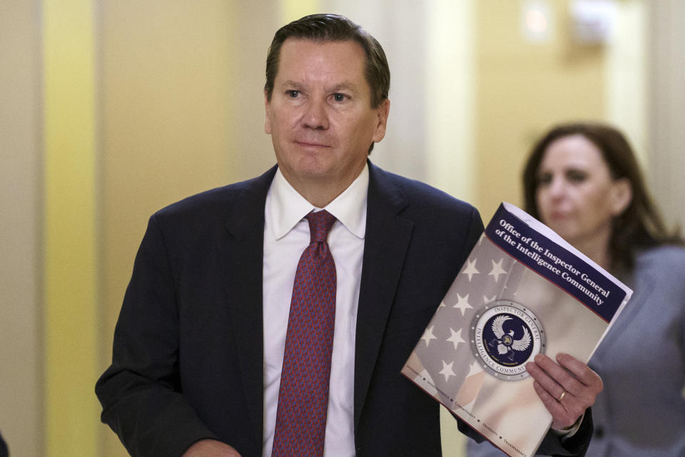 Michael Atkinson, the former inspector general of the intelligence community, at the Capitol in Washington, Friday, Oct. 4, 2019. (AP Photo/J. Scott Applewhite)