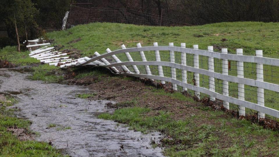 This fence blew down near Santa Barbara Road and Highway 101 in Atascadero on March 14, 2023.