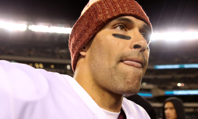 Mark Sanchez walks off the field for the Redskins.