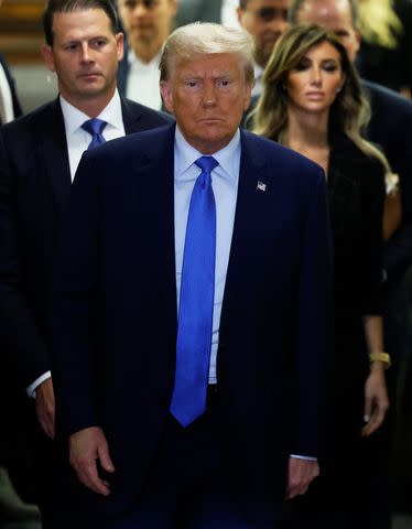 <p>Michael M. Santiago/Getty</p> Former President Donald J. Trump, after testifying at his civil fraud trial in New York State Supreme Court, Nov. 6