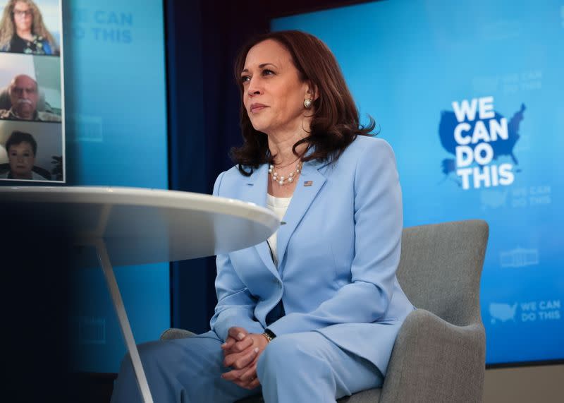 U.S. Vice President Kamala Harris hosts a COVID-19 vaccination event at the White House in Washington