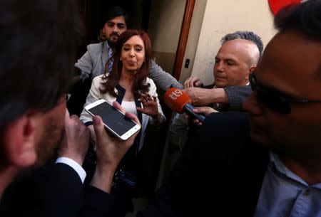 Former Argentina's President Cristina Fernandez de Kirchner leaves her home to go to court in Buenos Aires, Argentina, October 26, 2017. REUTERS/Marcos Brindicci