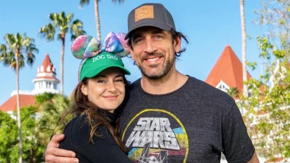 Pictured here, Shailene Woodley and her fiancee, Aaron Rodgers at Disneyland.