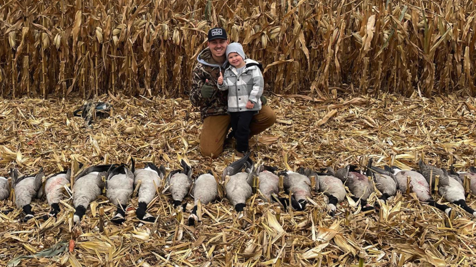 Blue Jays reliever Erik Swanson is taking some heat for a photo he posted of him and his son during a hunting trip. (Photo via Swanson's Instagram)