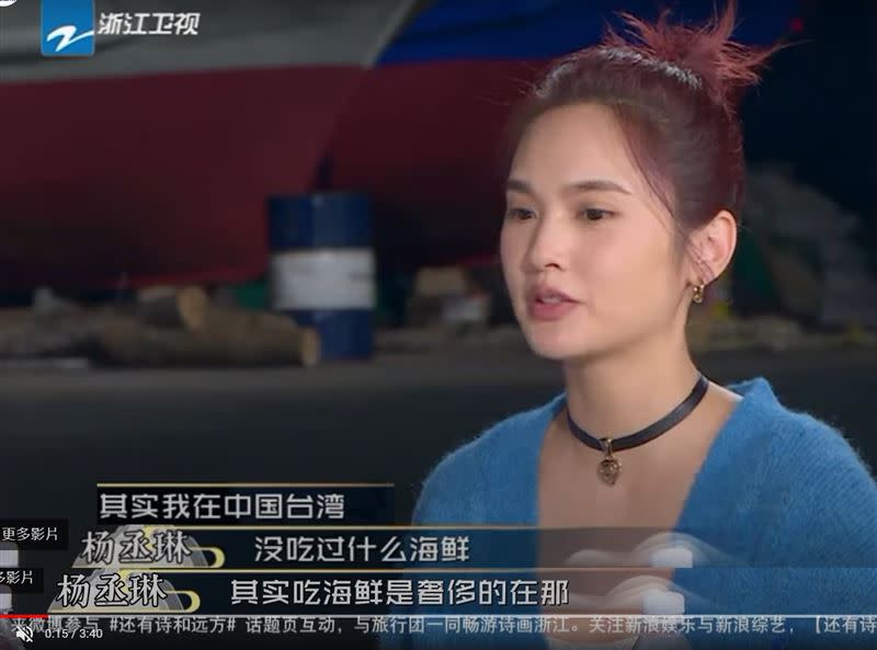 楊丞琳稱在台灣吃海鮮「是奢侈的」。（圖／翻攝中國浙江衛視官方頻道YouTube）