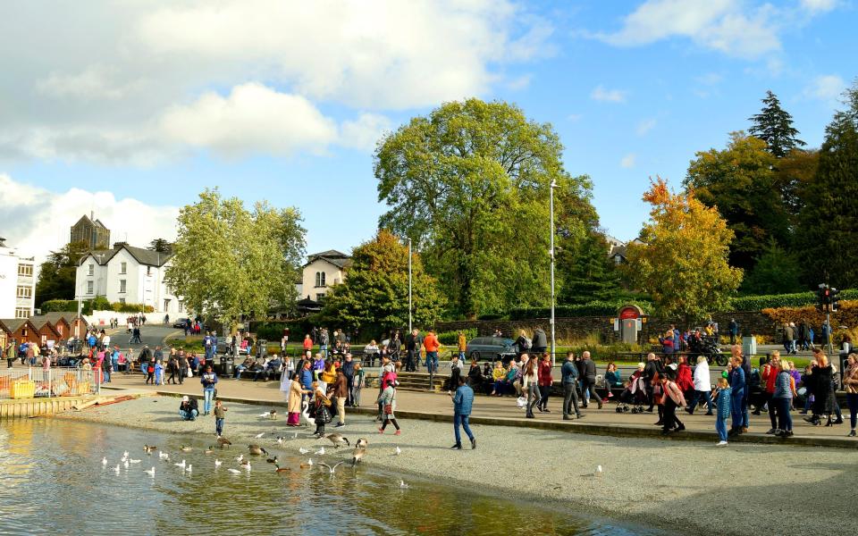 Tourists visiting Bowness-on-Windermere