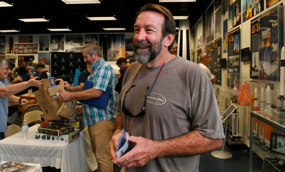 Former Melbourne Beach mayor Jim Simmons laughs during Saturday's Space Collectibles Show and Sale at the Sands Space History Center.