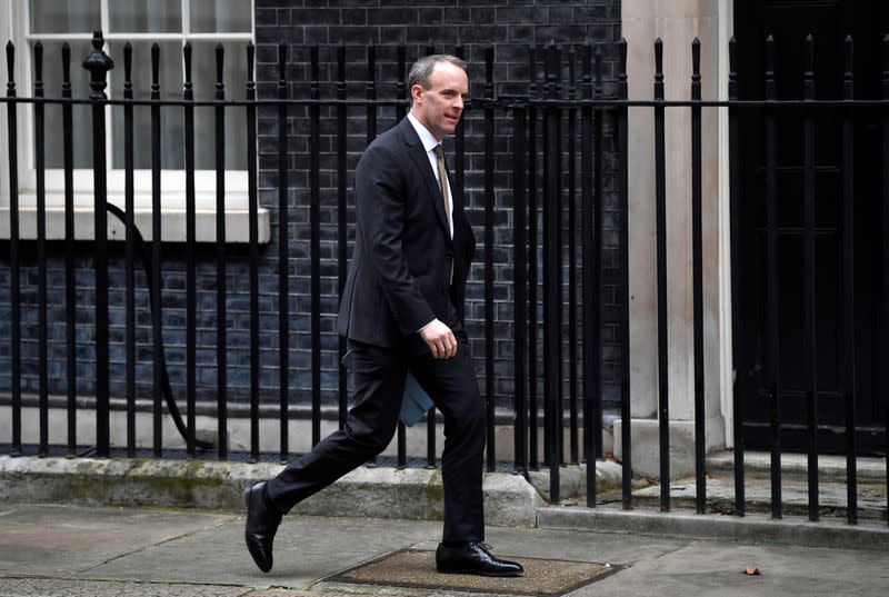 FILE PHOTO: Britain's Foreign Secretary Dominic Raab is seen outside Downing Street in London