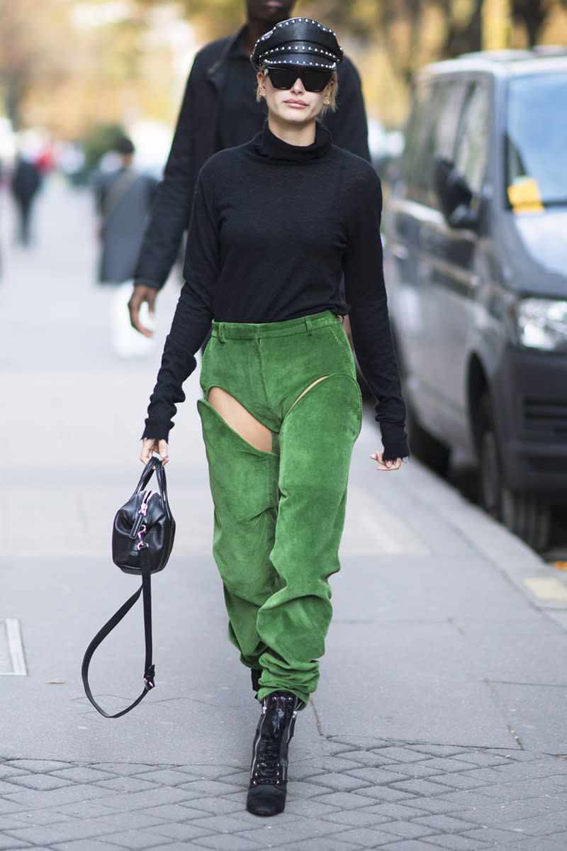 Hailey Baldwin In A Dsquared2 Hat, Y/Project Pants And Giuseppe Zanotti Shoes