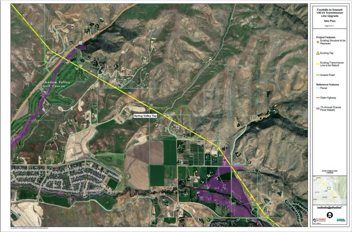 A segment of 35-mile-long transmission line that Idaho Power plans to rebuild. The line, which carries electricity, stretches north from the Boise River in Southeast Boise and west into Gem County. 