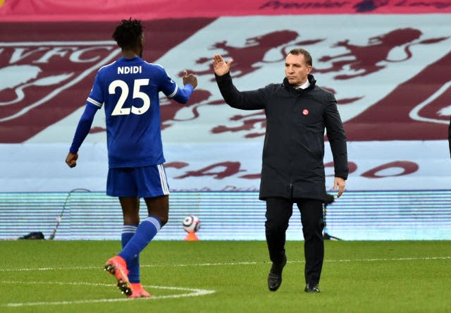 Brendan Rodgers with Wilfred Ndidi at Villa Park