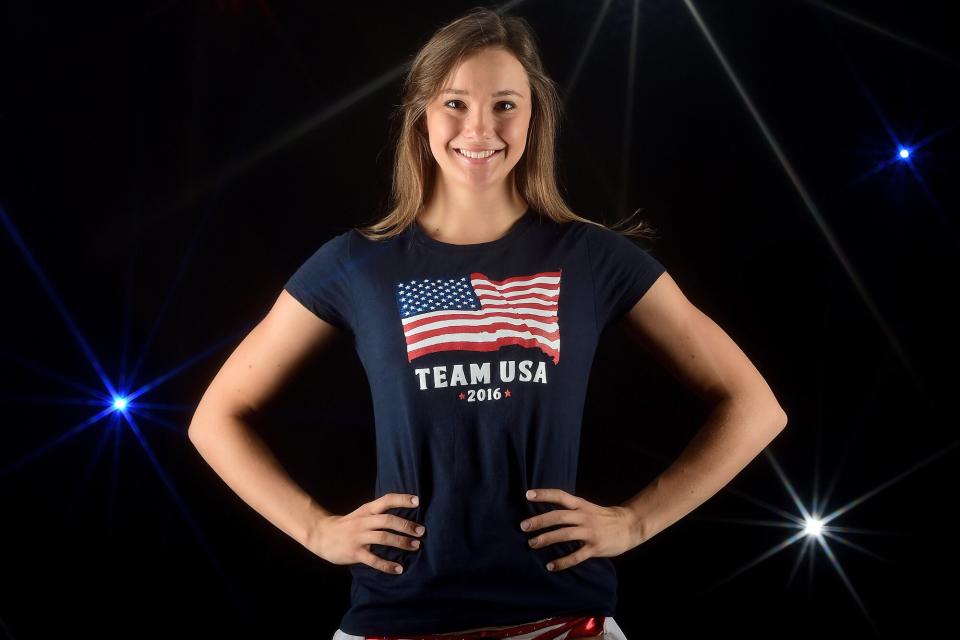 rampoline jumper Charlotte Drury poses for a portrait at the 2016 Team USA Media Summit at The Beverly Hilton Hotel on March 9, 2016 in Beverly Hills, California.