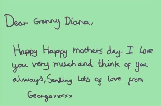 老大喬治王子寫給黛安娜王妃的母親節卡片。（翻攝自twitter）