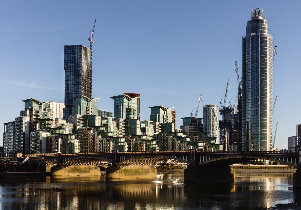 A view of St George Wharf housing development overlooking the Thames