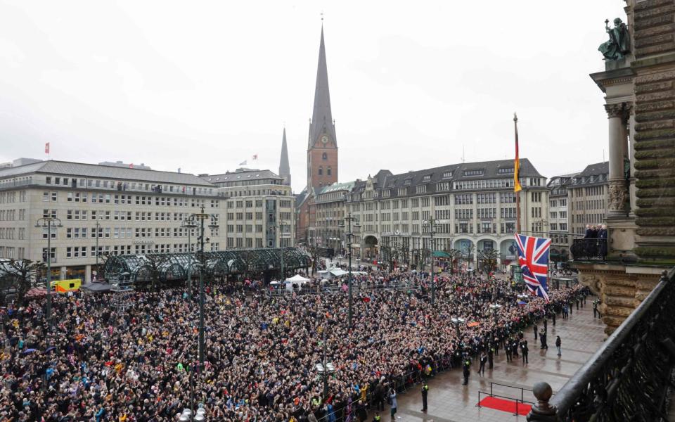 Crowds wait to meet King Charles outside Hamburg City Hall - CHRIS JACKSON/AFP