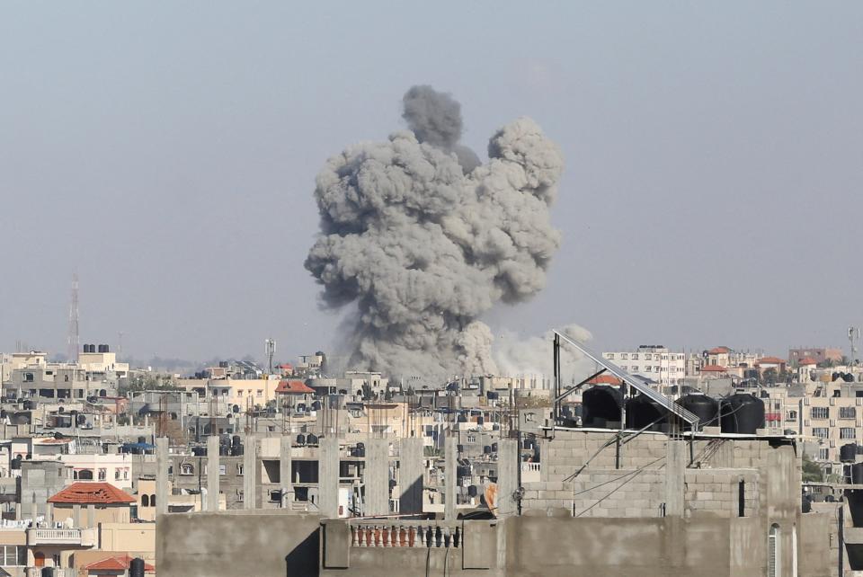 Smoke rises following Israeli strikes in Rafah on May 6, 2024.