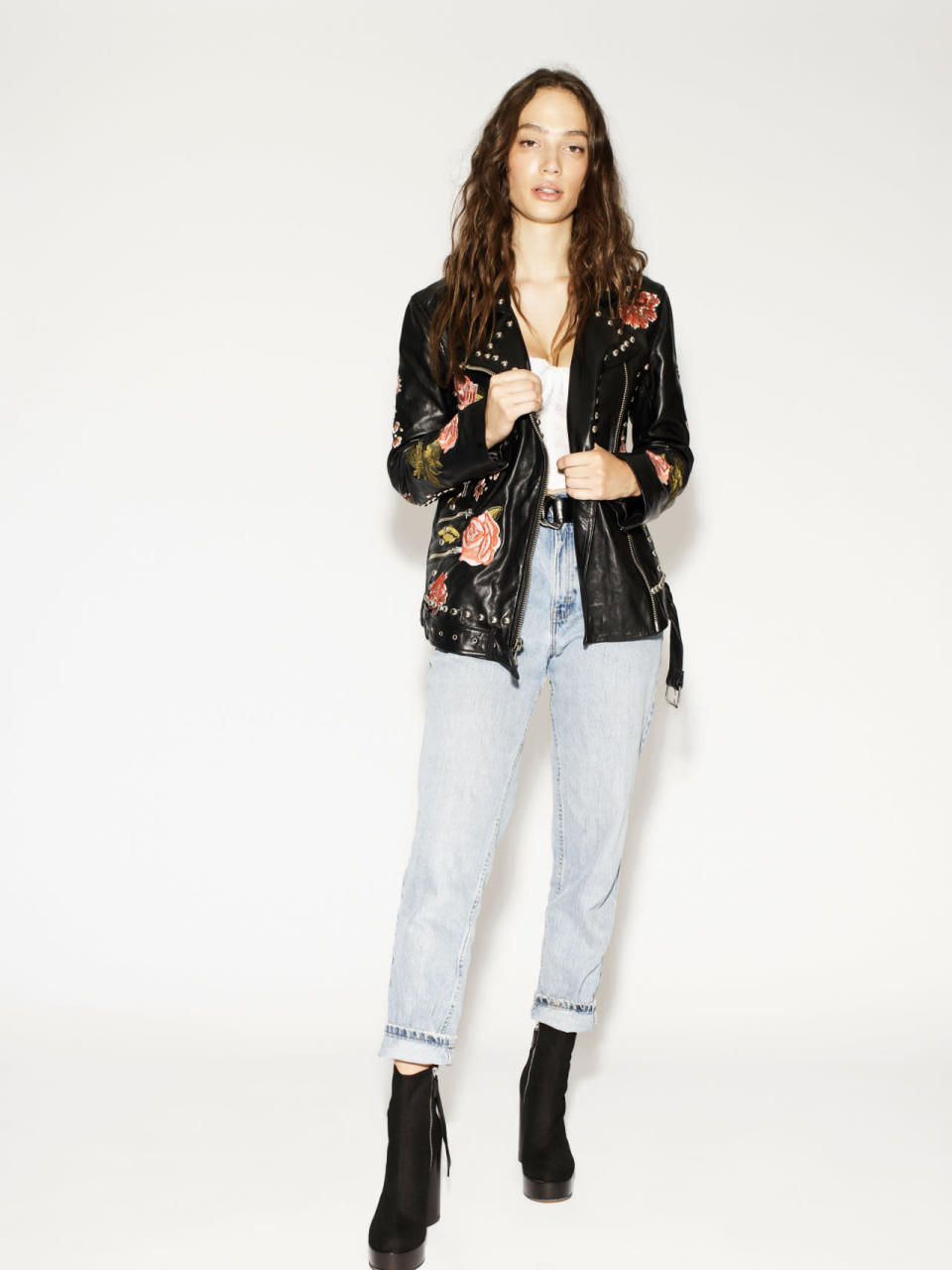 This floral brocade leather jacket has a touch of Gucci about it. 